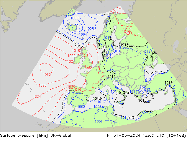 Surface pressure UK-Global Fr 31.05.2024 12 UTC