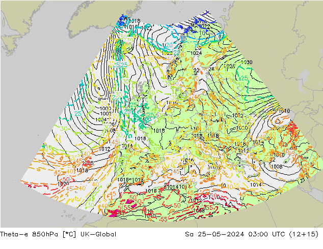 Theta-e 850hPa UK-Global sáb 25.05.2024 03 UTC