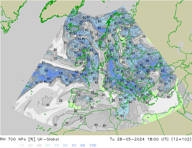 RH 700 hPa UK-Global Út 28.05.2024 18 UTC