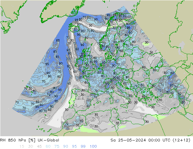 RH 850 hPa UK-Global Sa 25.05.2024 00 UTC