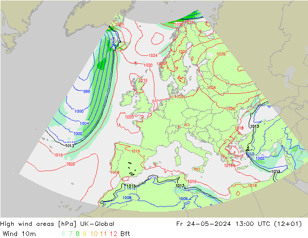 High wind areas UK-Global Fr 24.05.2024 13 UTC