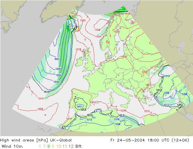 High wind areas UK-Global Fr 24.05.2024 18 UTC