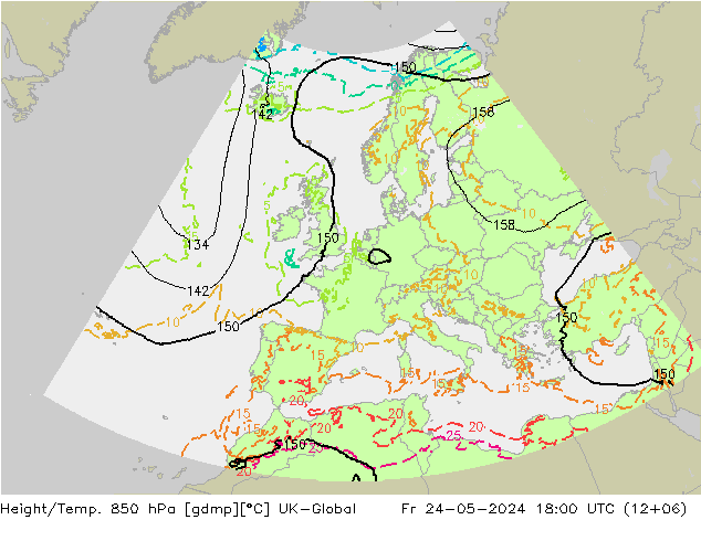 Height/Temp. 850 hPa UK-Global Fr 24.05.2024 18 UTC