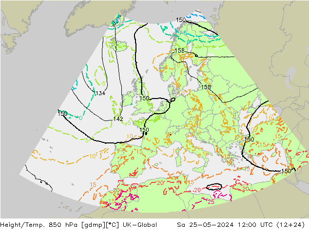 Height/Temp. 850 hPa UK-Global Sa 25.05.2024 12 UTC