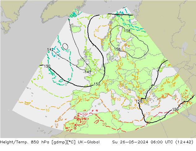 Height/Temp. 850 hPa UK-Global So 26.05.2024 06 UTC