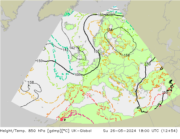 Height/Temp. 850 hPa UK-Global Ne 26.05.2024 18 UTC