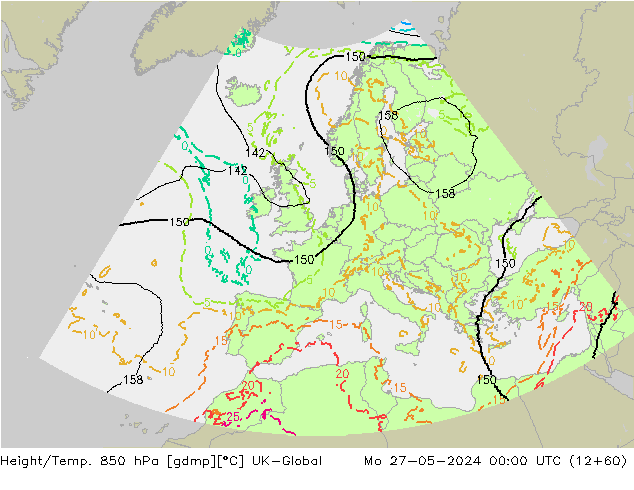 Height/Temp. 850 hPa UK-Global lun 27.05.2024 00 UTC