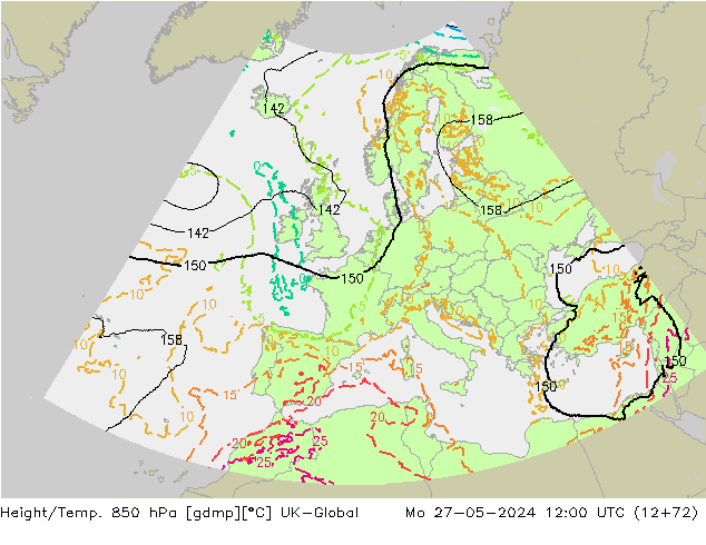 Height/Temp. 850 hPa UK-Global  27.05.2024 12 UTC