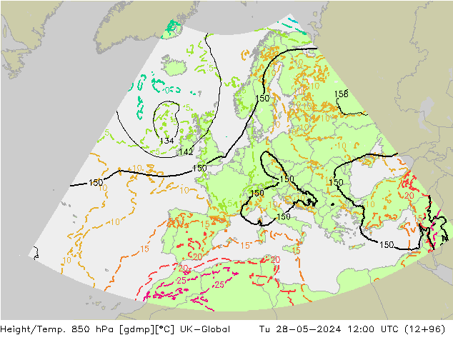 Height/Temp. 850 hPa UK-Global Tu 28.05.2024 12 UTC