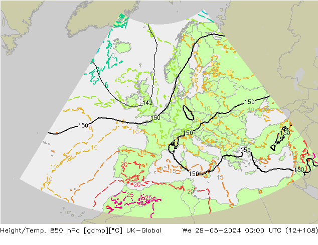 Hoogte/Temp. 850 hPa UK-Global wo 29.05.2024 00 UTC