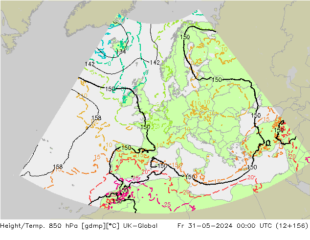 Height/Temp. 850 hPa UK-Global pt. 31.05.2024 00 UTC