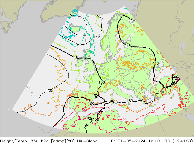 Height/Temp. 850 hPa UK-Global Fr 31.05.2024 12 UTC