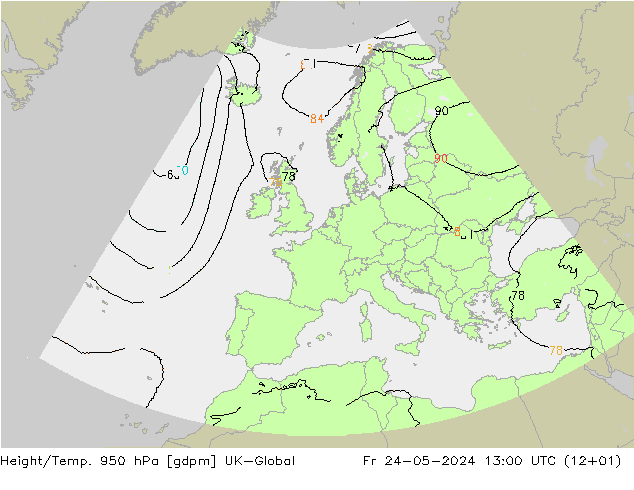 Height/Temp. 950 hPa UK-Global  24.05.2024 13 UTC