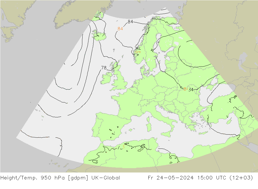 Height/Temp. 950 hPa UK-Global Fr 24.05.2024 15 UTC