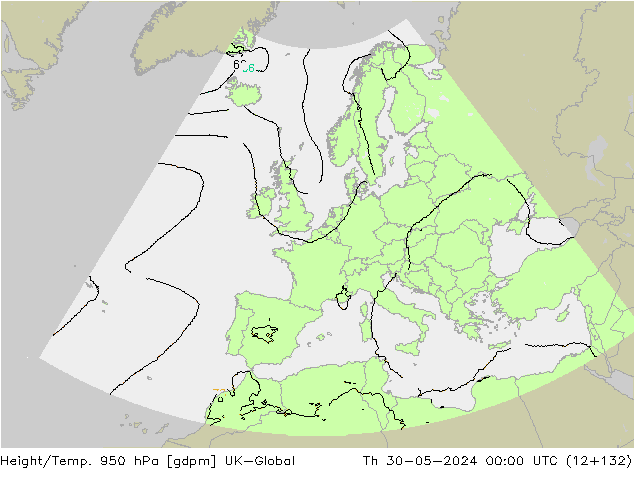 Height/Temp. 950 hPa UK-Global czw. 30.05.2024 00 UTC