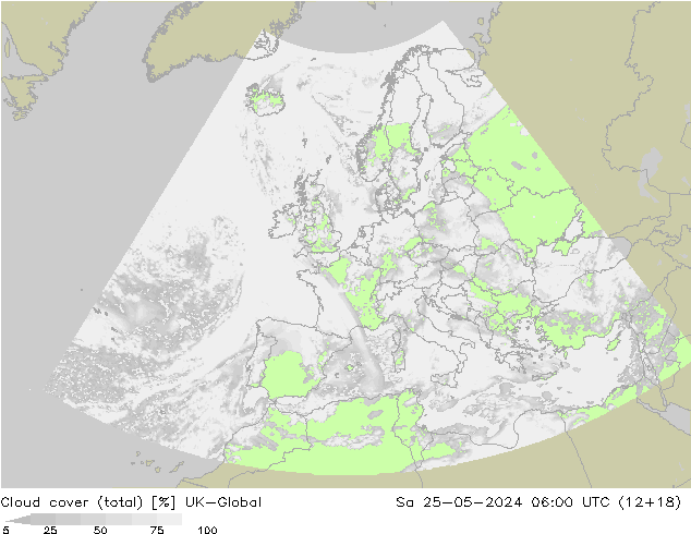 Cloud cover (total) UK-Global Sa 25.05.2024 06 UTC