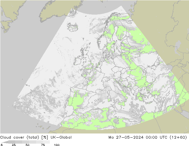 Cloud cover (total) UK-Global Mo 27.05.2024 00 UTC