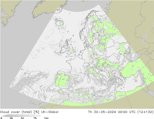 Bewolking (Totaal) UK-Global do 30.05.2024 00 UTC