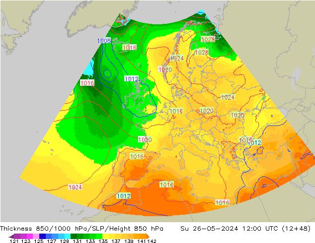 Thck 850-1000 hPa UK-Global Ne 26.05.2024 12 UTC