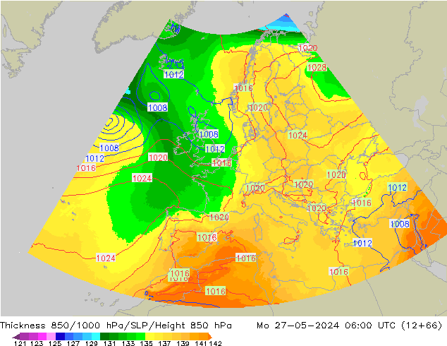 Thck 850-1000 hPa UK-Global pon. 27.05.2024 06 UTC