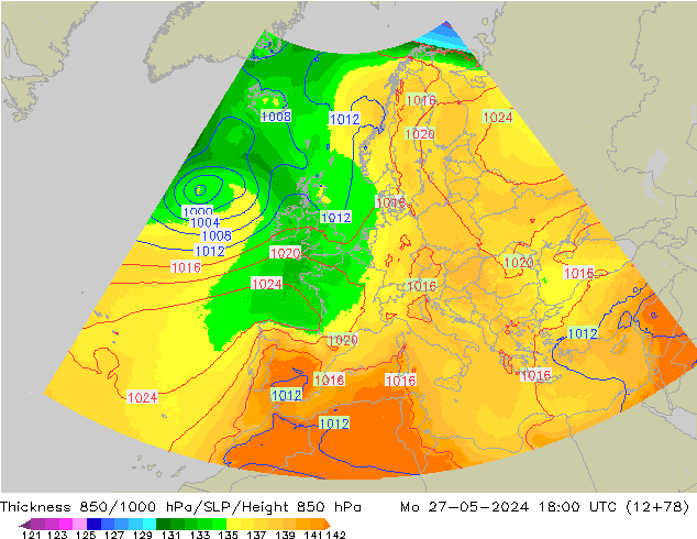 Thck 850-1000 hPa UK-Global lun 27.05.2024 18 UTC
