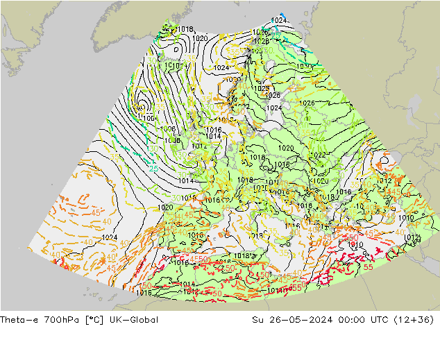 Theta-e 700hPa UK-Global zo 26.05.2024 00 UTC