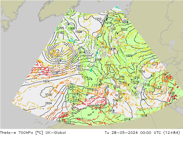 Theta-e 700hPa UK-Global Tu 28.05.2024 00 UTC