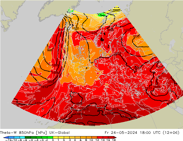 Theta-W 850hPa UK-Global Fr 24.05.2024 18 UTC
