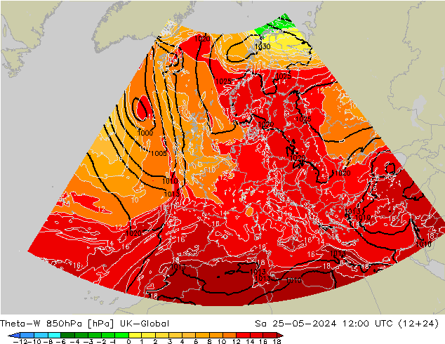 Theta-W 850hPa UK-Global Sa 25.05.2024 12 UTC