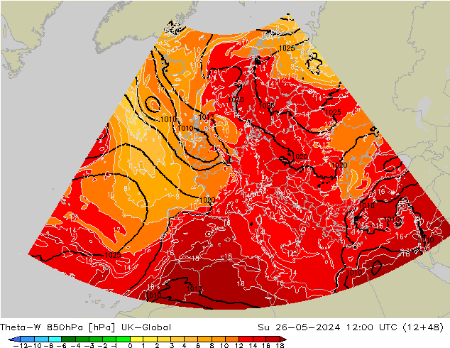 Theta-W 850hPa UK-Global Dom 26.05.2024 12 UTC