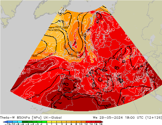 Theta-W 850hPa UK-Global We 29.05.2024 18 UTC