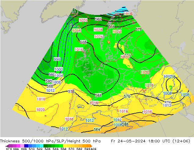 Schichtdicke 500-1000 hPa UK-Global Fr 24.05.2024 18 UTC