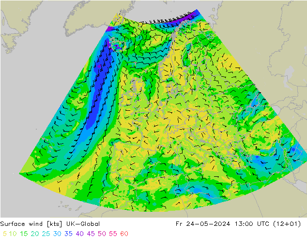 Surface wind UK-Global Fr 24.05.2024 13 UTC