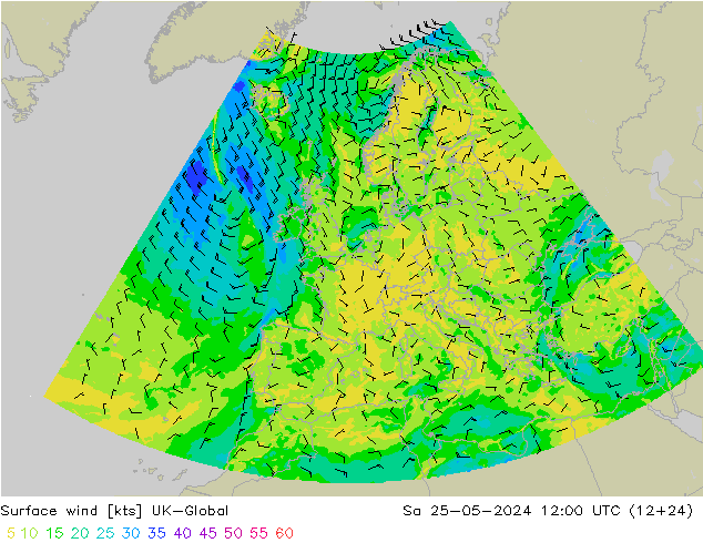 Viento 10 m UK-Global sáb 25.05.2024 12 UTC