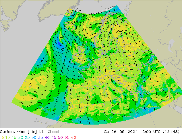 Wind 10 m UK-Global zo 26.05.2024 12 UTC