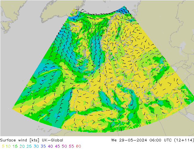 wiatr 10 m UK-Global śro. 29.05.2024 06 UTC