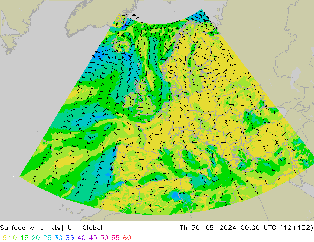 Rüzgar 10 m UK-Global Per 30.05.2024 00 UTC