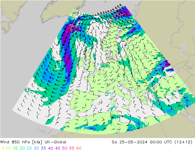 Wind 850 hPa UK-Global So 25.05.2024 00 UTC