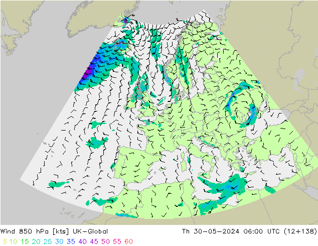 Rüzgar 850 hPa UK-Global Per 30.05.2024 06 UTC