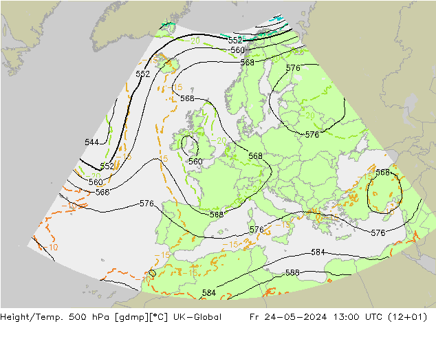 Height/Temp. 500 hPa UK-Global Pá 24.05.2024 13 UTC