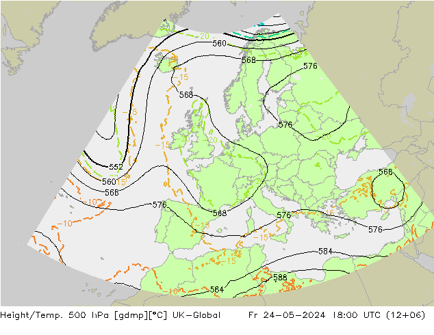 Height/Temp. 500 hPa UK-Global ven 24.05.2024 18 UTC