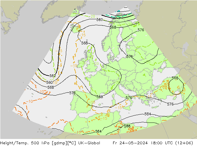 Height/Temp. 500 hPa UK-Global 星期五 24.05.2024 18 UTC