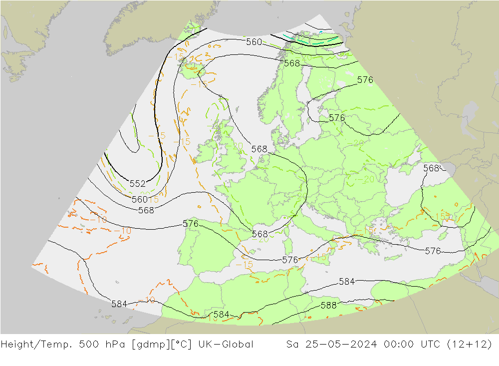 Height/Temp. 500 hPa UK-Global 星期六 25.05.2024 00 UTC