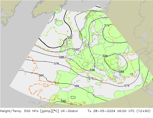 Height/Temp. 500 hPa UK-Global Tu 28.05.2024 06 UTC