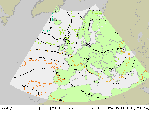Hoogte/Temp. 500 hPa UK-Global wo 29.05.2024 06 UTC