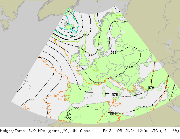 Height/Temp. 500 hPa UK-Global Fr 31.05.2024 12 UTC