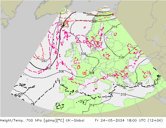 Height/Temp. 700 hPa UK-Global Fr 24.05.2024 18 UTC