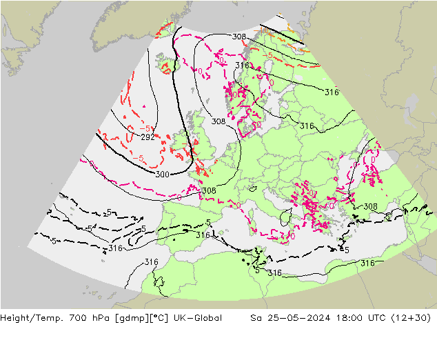 Height/Temp. 700 hPa UK-Global Sa 25.05.2024 18 UTC