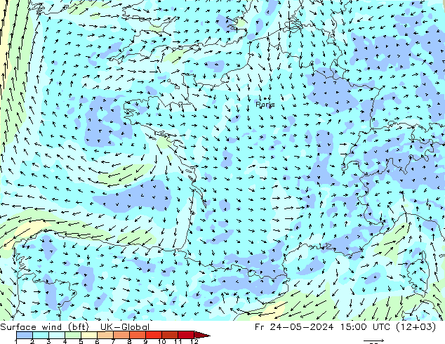 Rüzgar 10 m (bft) UK-Global Cu 24.05.2024 15 UTC