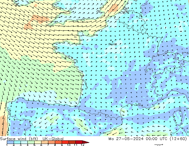 Rüzgar 10 m (bft) UK-Global Pzt 27.05.2024 00 UTC